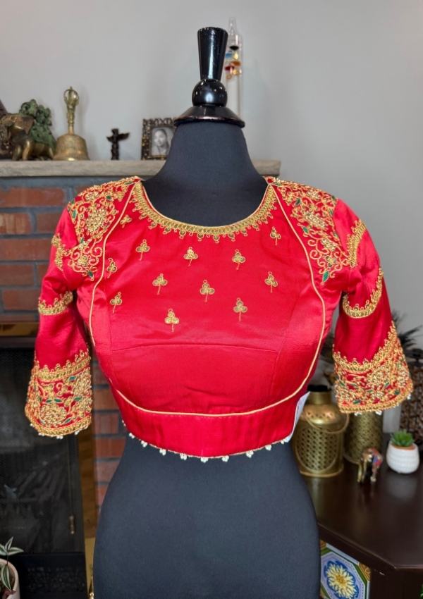 Red Marodi Work Gajji Silk Blouse